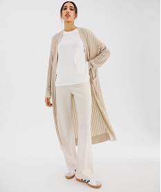 GEMO Gilet long en maille pailletée ajourée femme beige standard