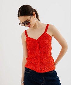 GEMO Débardeur en maille ajourée boutonné sur l’avant femme rouge standard
