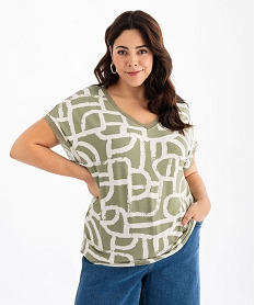 GEMO Tee-shirt imprimé à manches courtes à col V femme grande taille Vert