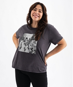 GEMO Tee-shirt manches courtes imprimé coloris unique femme grande taille Gris