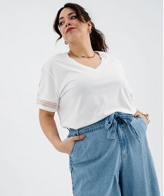 GEMO Tee-shirt manches courtes avec détails brodés femme grande taille Blanc
