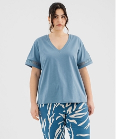 GEMO Tee-shirt manches courtes avec détails brodés femme grande taille Bleu