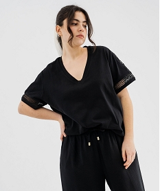 GEMO Tee-shirt manches courtes avec détails brodés femme grande taille noir standard