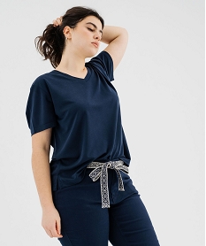 GEMO Tee-shirt manches courtes en modal souple col V femme grande taille bleu standard