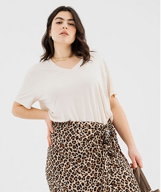 GEMO Tee-shirt manches courtes en modal souple col V femme grande taille beige standard