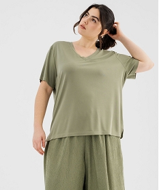 GEMO Tee-shirt manches courtes en modal souple col V femme grande taille vert standard