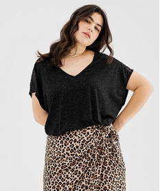 GEMO Tee-shirt à paillettes avec épaules brodées femme grande taille noir standard