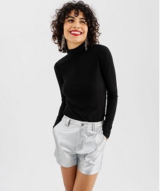 GEMO Tee-shirt manches longues et col montant en maille ajourée femme noir standard