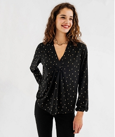 GEMO Tee-shirt manches longues imprimé col V fantaisie femme noir standard