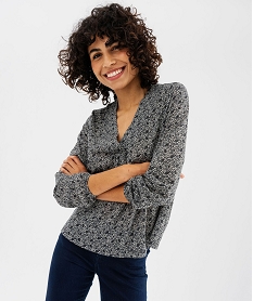 GEMO Tee-shirt manches longues imprimé col V fantaisie femme Imprimé