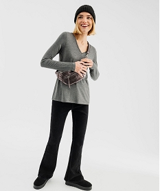 GEMO Tee-shirt à manches longues avec col V scintillant femme Gris