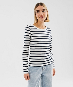 GEMO Tee-shirt rayé à manches longues femme Bleu