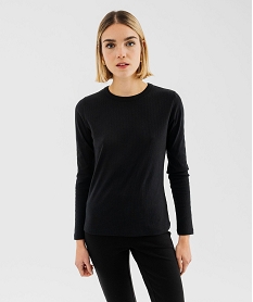 GEMO Tee-shirt manches longues en maille côtelée femme Noir