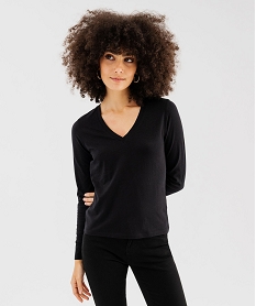 GEMO Tee-shirt manches longues et col V uni femme noir standard