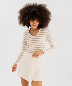 GEMO Tee-shirt manches longues et col V à rayures femme Imprimé