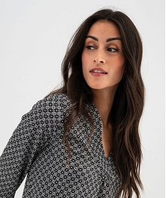 GEMO Tee-shirt à manches longues et col V en maille texturée femme Bleu