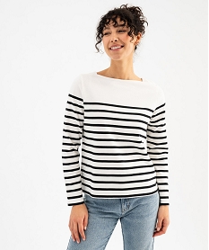 GEMO Tee-shirt manches longues rayé en coton épais femme Imprimé