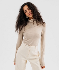 GEMO Tee-shirt manches longues à col roulé femme beige chine