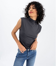 GEMO Tee-shirt sans manches en microfibre effet drapé femme gris standard