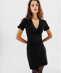 GEMO Robe à manches courtes effet drapé femme noir standard