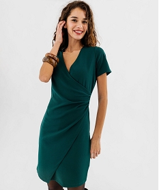 GEMO Robe à manches courtes effet drapé femme vert standard