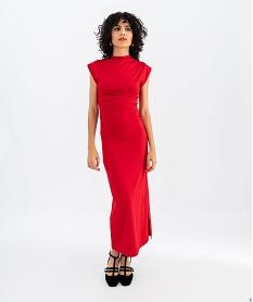 GEMO Robe longue en microfibre à manches courtes femme rouge standard