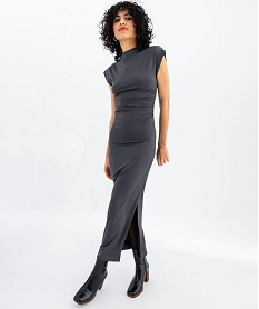 GEMO Robe longue en microfibre à manches courtes femme gris standard