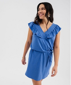 GEMO Robe tee-shirt avec volant sur les épaules femme bleu standard