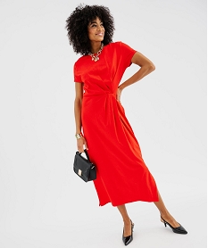 GEMO Robe longue manches courtes en maille femme rouge standard