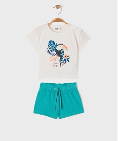 GEMO Pyjashort 2 pièces motif oiseau exotique bébé fille bleu standard