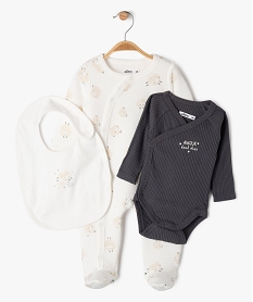 GEMO Ensemble bébé 3 pièces bavoir body et pyjama blanc standard