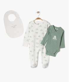 GEMO Ensemble 3 pièces pyjama + body + bavoir bébé Beige