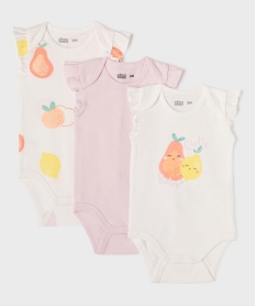 GEMO Body sans manches à motifs fruits bébé fille (lot de 3) Blanc