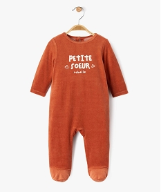 GEMO Pyjama en velours bébé avec message sur le buste Orange
