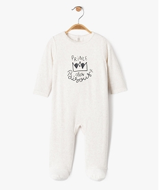GEMO Pyjama en velours avec message sur le buste bébé Beige