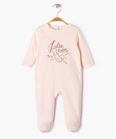 GEMO Pyjama en velours avec message sur le buste bébé rose standard