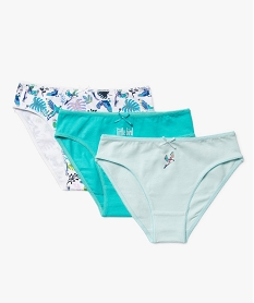 GEMO Culottes en coton stretch motifs oiseaux fille (lot de 3) Bleu
