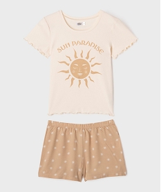 GEMO Pyjashort léger à motifs et finition roulottée fille beige standard