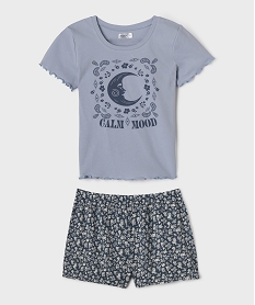 GEMO Pyjashort en coton fleuri fille bleu standard