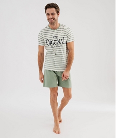 GEMO Pyjashort en coton avec haut rayé homme vert standard