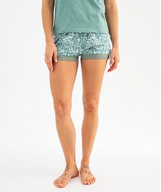 GEMO Short de pyjama en maille fluide avec bas en dentelle femme Vert