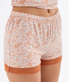 GEMO Short de pyjama en maille fluide avec bas en dentelle femme orange standard