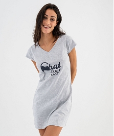 GEMO Chemise de nuit imprimée à manches courtes femme gris standard