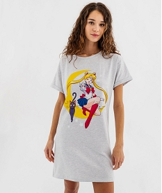 GEMO Chemise de nuit à manches courtes imprimée femme - Sailor Moon gris standard