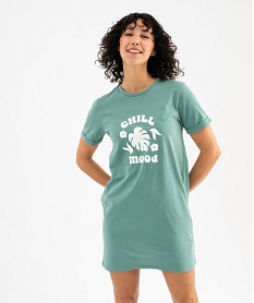 GEMO Chemise de nuit en coton avec motif femme vert standard
