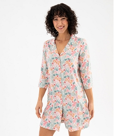 GEMO Chemise de nuit femme imprimée forme liquette à manches 34 Orange