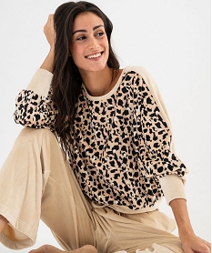 GEMO Pyjama en velours coupe large femme marron standard