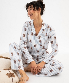 GEMO Pyjama à rayures et motifs oursons femme - LuluCastagnette Blanc