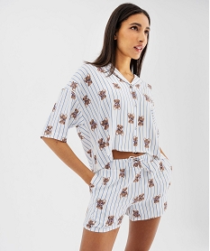 GEMO Pyjashort fluide à haut chemise femme - LuluCastagnette Blanc