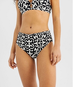 GEMO Bas de maillot de bain taille haute en maille gaufrée femme noir standard